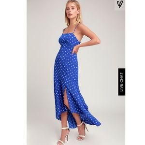 Lulu Addi Royal Blue Polka Dot Midi Dress Sm